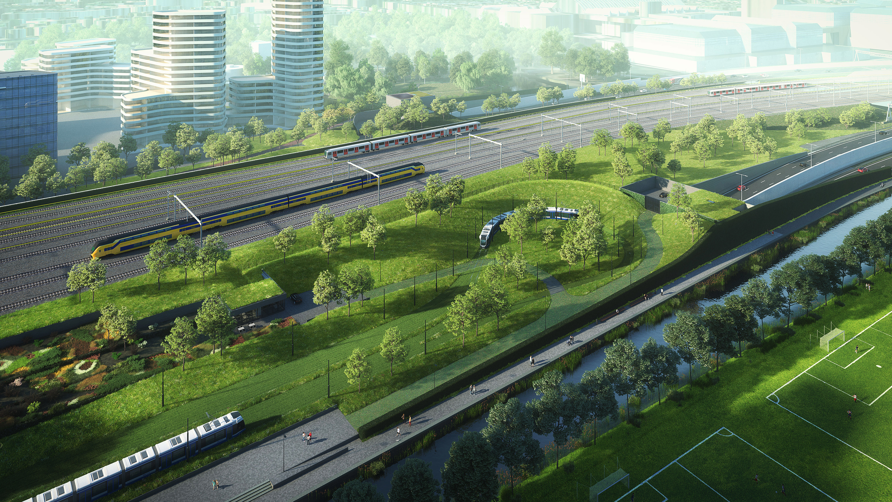 Zuidasdok Artist-impression-Tramlus-en-zuidelijke-tunnel-A10-uitrit